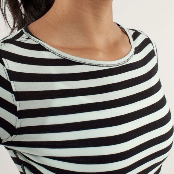 Lululemon Devotion Long Sleeve Top No Size Stripe Mint Green Black Athleisure - Picture 5 of 12